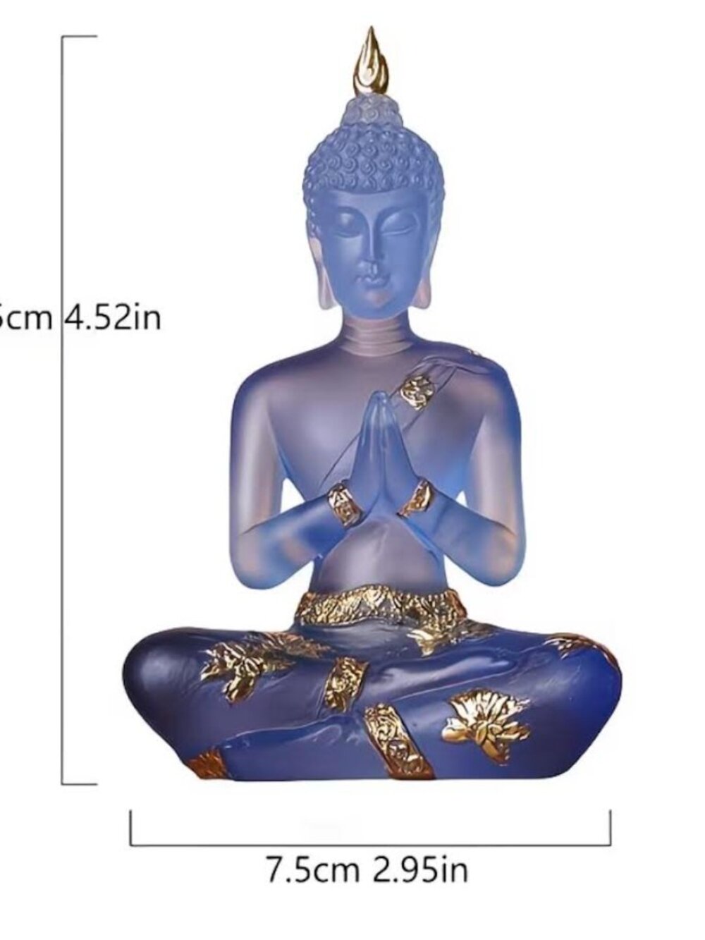 Blue Resin Buddha Meditation Statue Gold Gilded 1 Pc